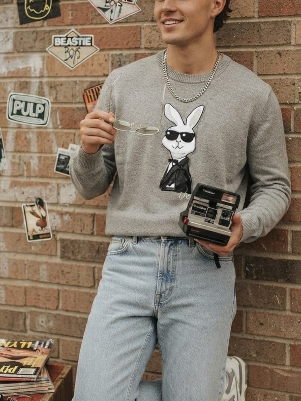 🐰 Playboy Gray Sweater – Men’s XL